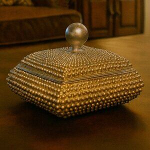 NWT Vintage Coffee Table Champagne Textured Studded Jewelry Trinket Box